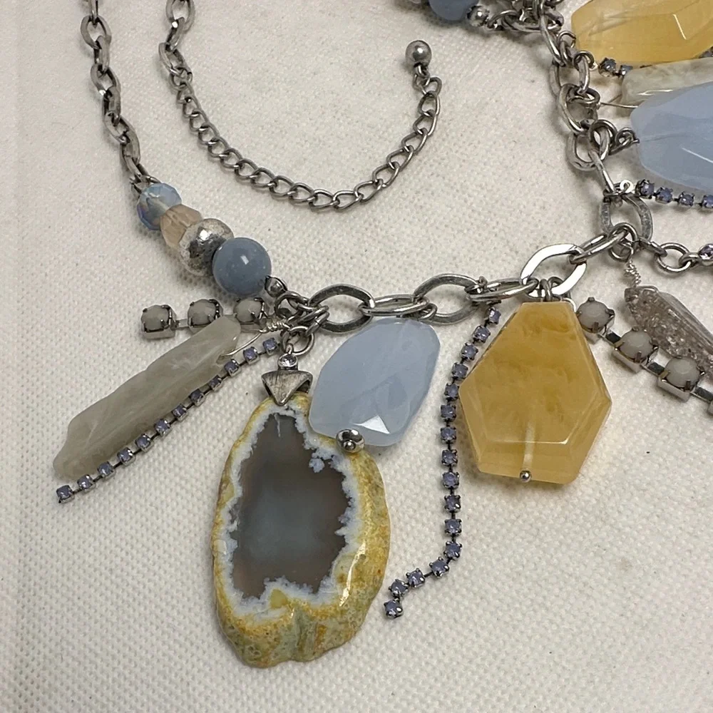 Chico’s Blue & Yellow Geode Statement Necklace – 19” Long / 4” Extender (EUC) - Picture 4 of 9